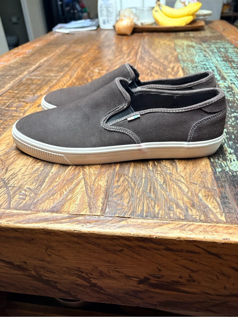 Toms Nubuck Leather Chocolate Brown Slip On Comfort Loafers Mens Size 10